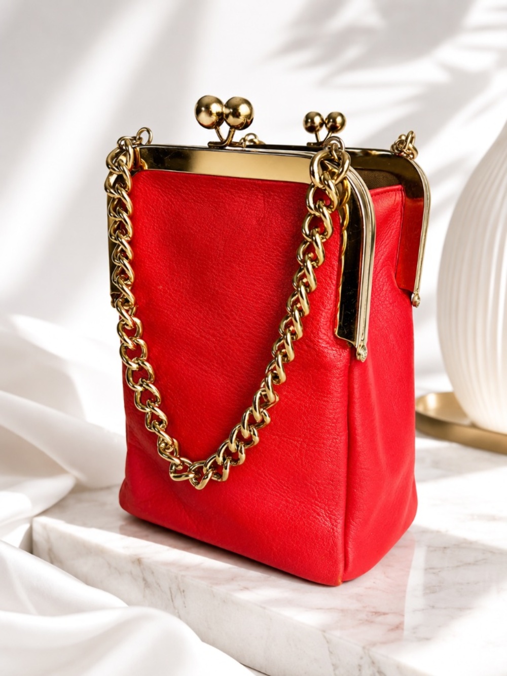 Bonnie Cashin Coach Small Double Header Tote Bag Red Leather Vintage 1960s